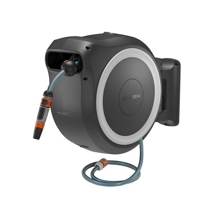 GARDENA Akku-Wand-Schlauchbox PowerRoll XXL P4A Solo, enrollador de manguera a batería 18V, 40 m, negro, resistente a las heladas, referencia 18647-55