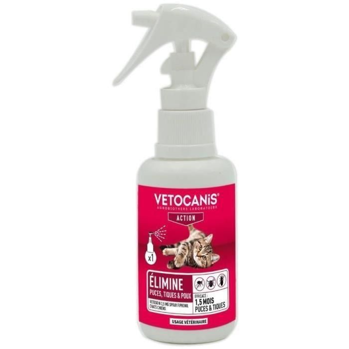 Vetocanis Spray Antiparasitario para Perros y Gatos - Pulgas y Garrapatas - Eficacia Insecticida hasta 3 Meses y Acaricida 4 Semanas - 100 ml