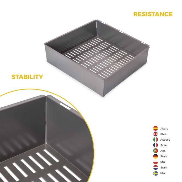 Emuca Kit de cajón metálico y bastidor regulable Quartz para armarios, guías de cierre suave y extracción total, Módulo 60cm, Acabado Titanio 7