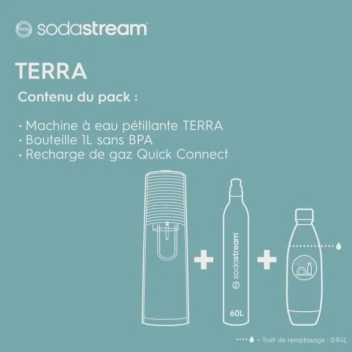 Sodastream Máquina TERRA Blanca con Botella 1L Compatible con Lavavajillas 1