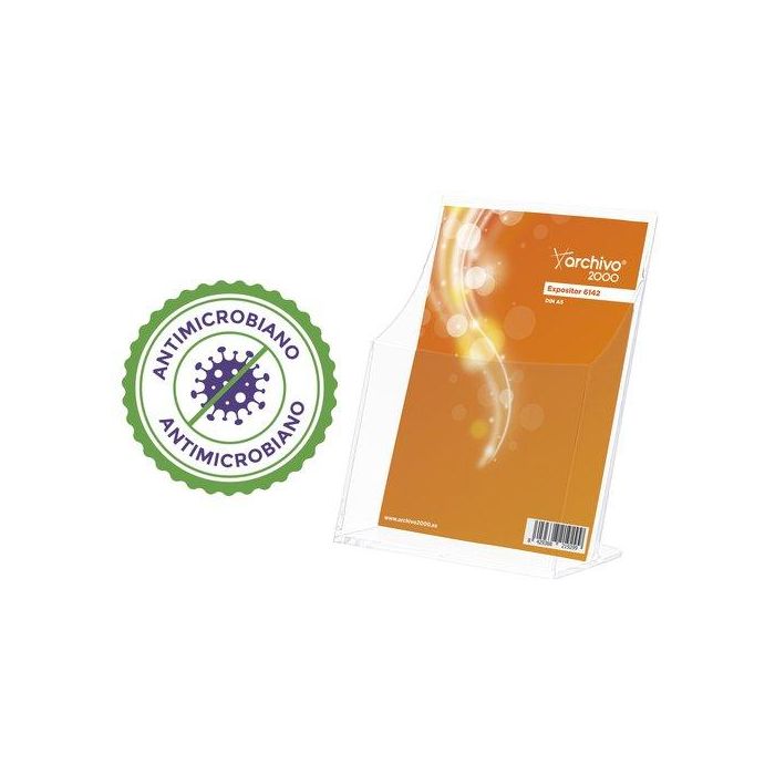 Portafolletos Sobremesa A.2000 Premium Antimicrobiano Sanitized A5 Vertical 1 Compartimento Premium Cristal