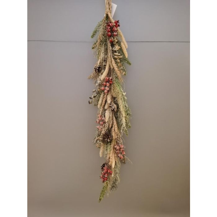 DKD Home Decor Ramo de Navidad Alpina Flor Seca Colgante Verde 96 cm Alto x 21 cm Ancho x 9 cm Largo (6 Unidades)