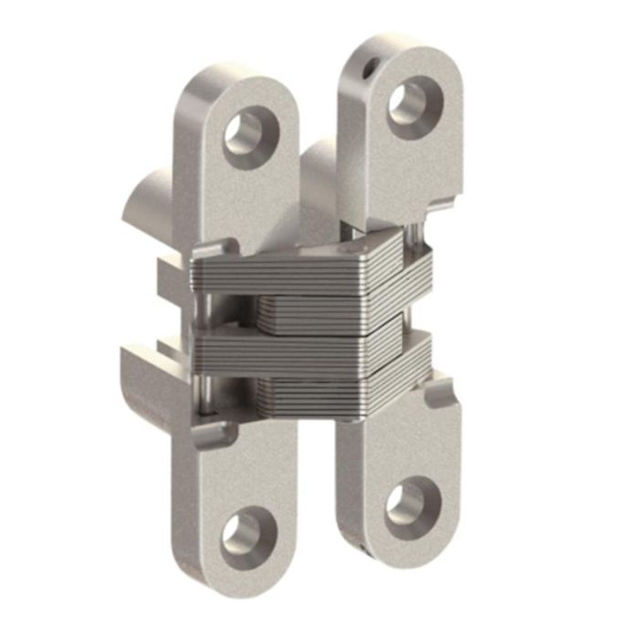 Pöttker Bisagra Invisible Leyda para Mesas, 180° Apertura, Zamak Níquel, para Tableros de 22-30mm Espesor