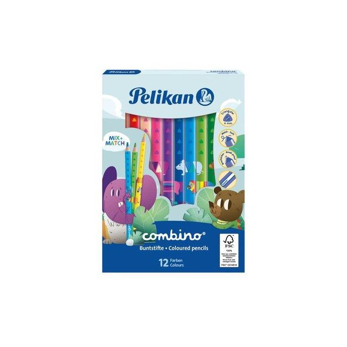 Lapices De Colores Pelikan Combino Triangular Grueso Estuche De 12 (811194)