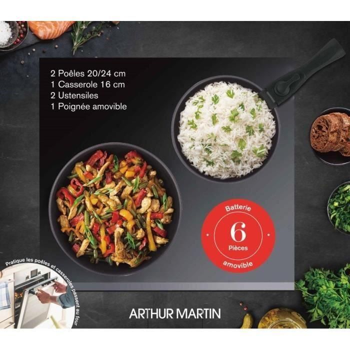 Batería de cocina - Todas las fuentes de calor, incluida la inducción - Arthur Martin - AM9582 - Aluminio - Antiadherente - 6 piezas - Mango extraíble 1 Batería de cocina - Todas las fuentes de calor, incluida la inducción - Arthur Martin - AM9582 - Aluminio - Antiadherente - 6 piezas - Mango extraíble 1