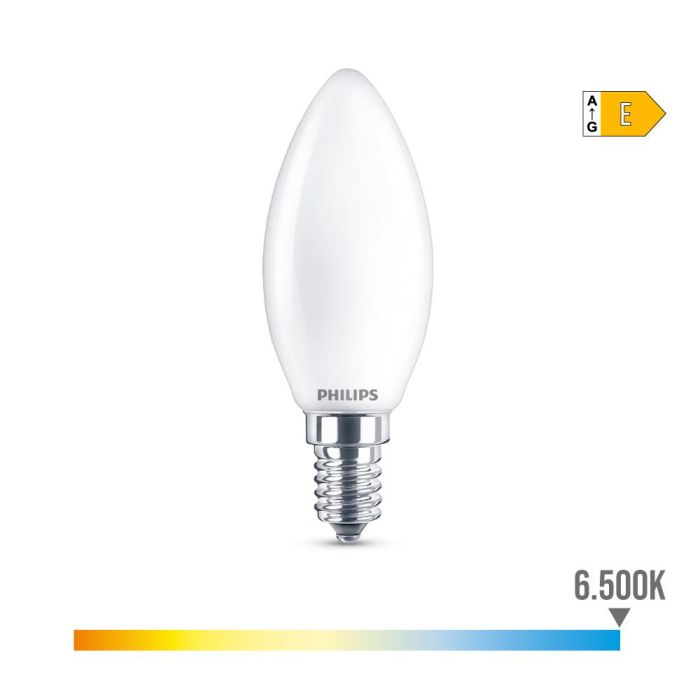 Bombilla vela led e14 6,5w 806lm 6500k luz fria ø3,5x9,7cm. philips