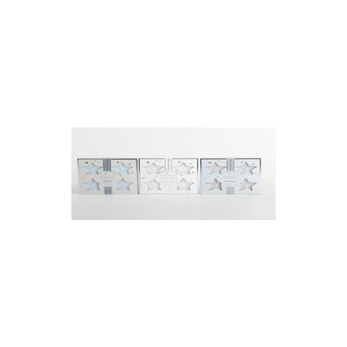 DKD Home Decor Vela Navidad Moderna de Cera, Set de 4 Piezas, Colores Surtidos Azul Celeste, Blanco y Beige, 6x6x2.5 cm