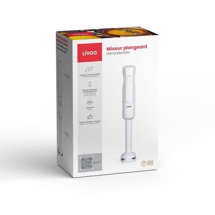 Batidora de mano - LIVOO - 300 W - 2 cuchillas de acero inoxidable - 1 velocidad - 19.000 rpm - Blanca 4 Batidora de mano - LIVOO - 300 W - 2 cuchillas de acero inoxidable - 1 velocidad - 19.000 rpm - Blanca 4