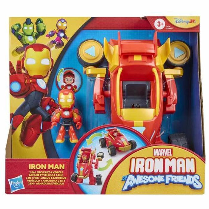 HASBRO Figura de Acción Iron Man And His Awesome Friends, Set de Vehículos y Armaduras 2 en 1, para Niños +3 Años