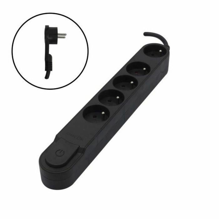 Chacon Regleta 5 Tomas de Corriente 16 A con Interruptor, Enchufe Plano, Cable 1.5 m HO5VV-F 3x1,5 mm² Negro