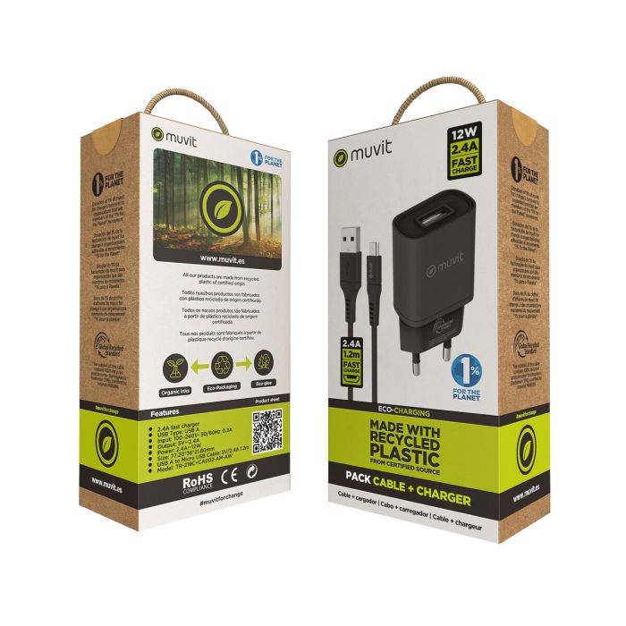 Cargador de Pared Muvit for Change Negro 12 W (2 Unidades) 3