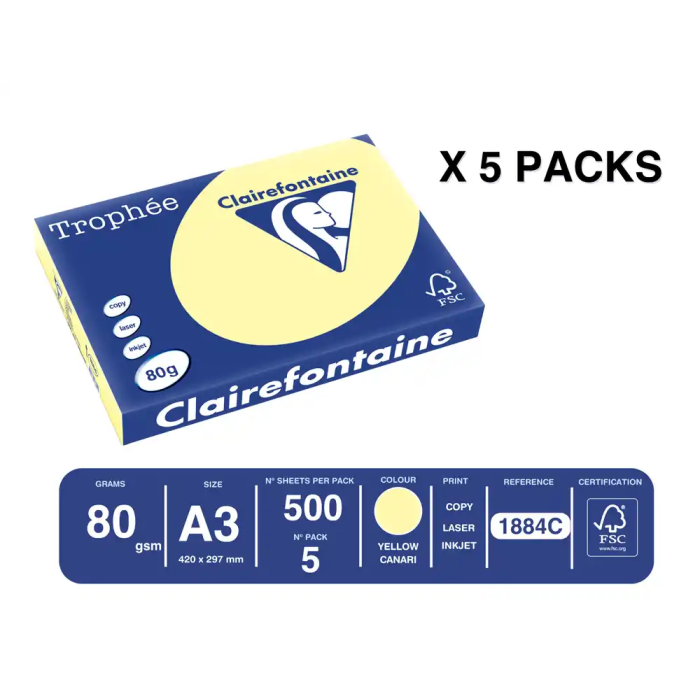 Trophee Papel Color A3 80gr Canario Pastel Paquete 500 Hojas 1