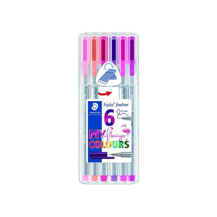 Rotulador Fibra Staedtler 334 Triplus Fineliner Flamingo Estuche De 6 (Violeta, Magenta, Carmin Claro, Rojo Burdeos, Salmon, Violeta Oscuro)