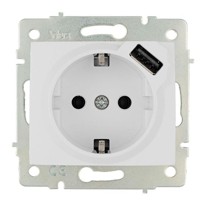 Solera Base bipolar 2P+T T/TL 16A 250V con USB Power 5.0V 2.1A, Serie Europa ERP60USB