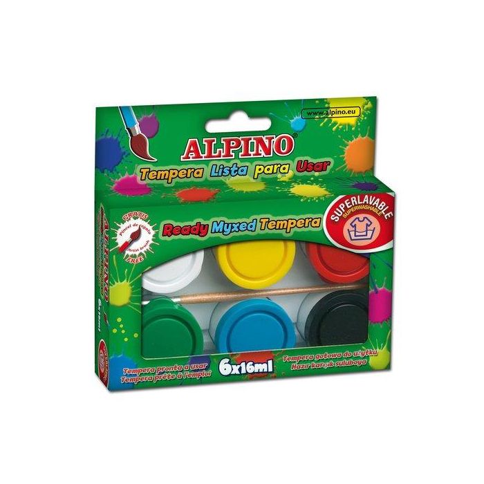 Tempera Alpino 16 Ml (Bote) Estuche De 6 + Pincel