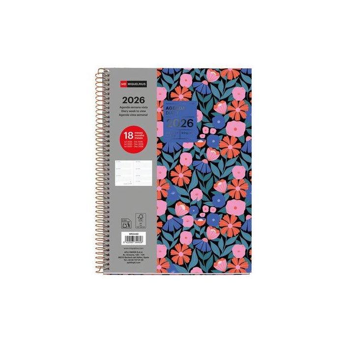 Agenda Anual (2025-26) Miquelrius 18 Meses Espiral Tapa Extra Plus 4º 155X213 S/V Apais. Dark Flora
