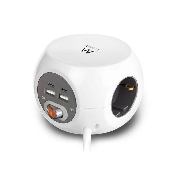 Ewent EW3957 Regleta 3 Tomas Schuko + 2 USB-C + 2 USB (3.4A / 17W) con Interruptor y Cable 1.5m Blanco 0 Ewent EW3957 Regleta 3 Tomas Schuko + 2 USB-C + 2 USB (3.4A / 17W) con Interruptor y Cable 1.5m Blanco 0