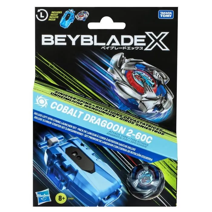 Hasbro Beyblade X Set Premium Cobalt Dragoon 2-60C Lanzador con Cuerda Rotación Izquierda +8 Años Hasbro Beyblade X Set Premium Cobalt Dragoon 2-60C Lanzador con Cuerda Rotación Izquierda +8 Años