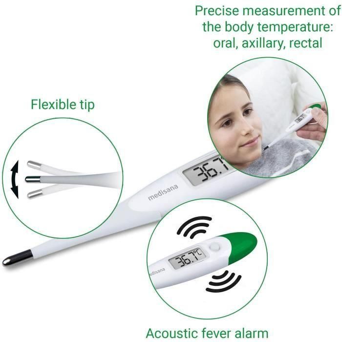 Termómetro flexible TM 700 medisana, digital, Oral, Axilar, Rectal. Alarma sonora, resistente al agua. Dispositivo médico certificado 3