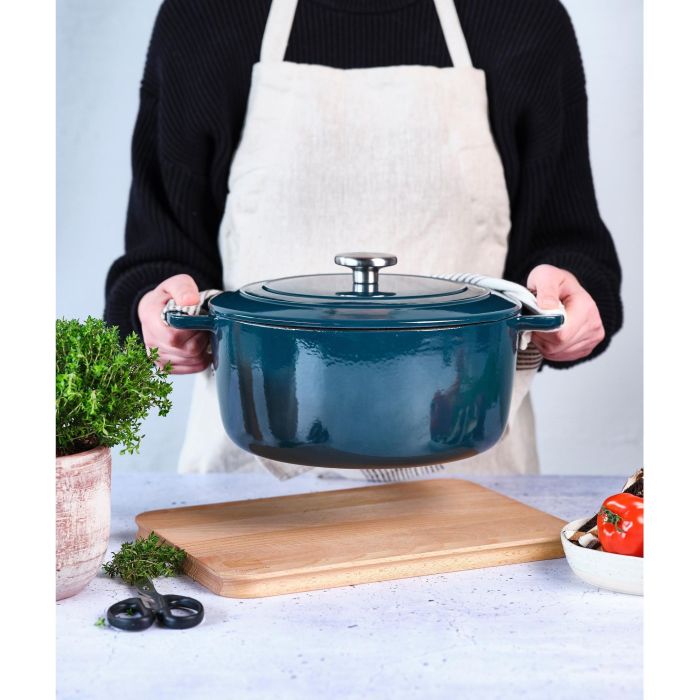 Cacerola con tapa - ACOGEDORA Y MODERNA - FONTESTIC - Hierro fundido esmaltado - Ø28 cm - 6,15 L - Apta para todo tipo de cocinas, incluida la de inducción - Azul 3