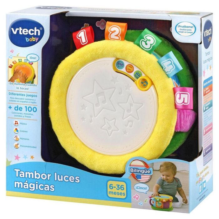 Tambor luces magicas bilingüe 4 modos de juego con luces y sonidos 17x17x10,3 cm 4