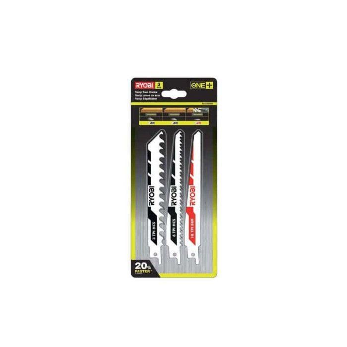 Ryobi Blister 3 Cuchillas para Sierra de Sable Inalámbrica Universal ONE+ para Madera, Metal y Plástico