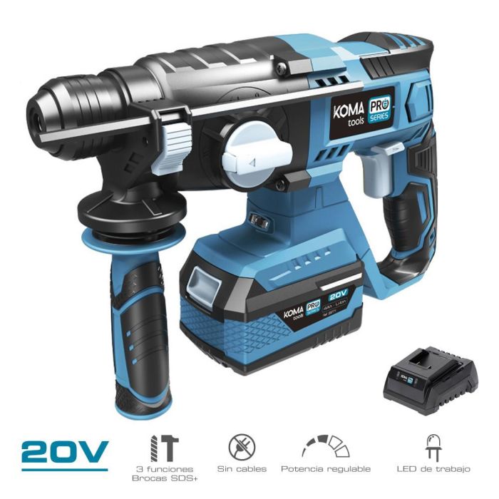 Koma Tools 20v-mp-k Martillo Percutor 20V Kit con 1 Batería 4.0Ah y Cargador, SDS+, 1.8J, 3 Funciones, Hormigón 20mm, 3 Brocas SDS 0 Koma Tools 20v-mp-k Martillo Percutor 20V Kit con 1 Batería 4.0Ah y Cargador, SDS+, 1.8J, 3 Funciones, Hormigón 20mm, 3 Brocas SDS 0