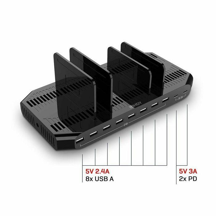 Lindy Estación de Carga USB 120W 10 Puertos (8x USB-A, 2x USB-C) para Smartphones y Tablets con Carga Inteligente y Divisores 2 Lindy Estación de Carga USB 120W 10 Puertos (8x USB-A, 2x USB-C) para Smartphones y Tablets con Carga Inteligente y Divisores 2