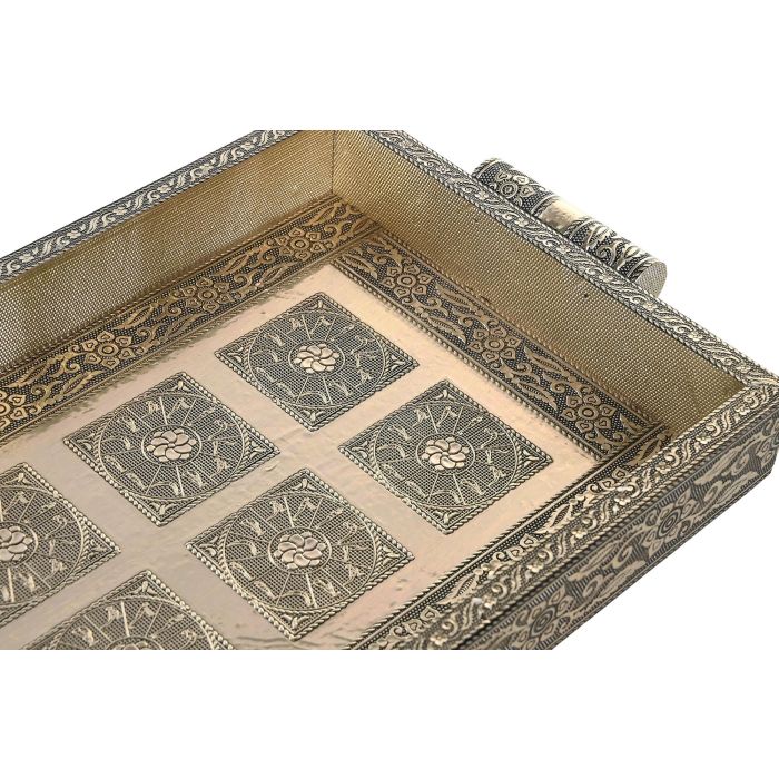 DKD Home Decor Bandeja Estilo Indio Champan de Metal y Madera con Asa 22x36x4 cm Colección Yoga 1