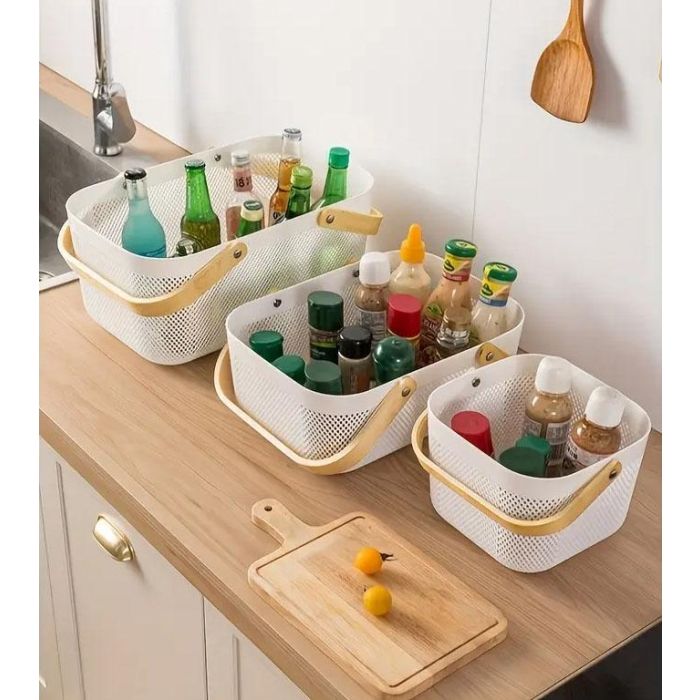 Confortime Cesta Organizadora Rectangular de Plástico con Asa de Madera 41.4 x 26.9 x 17.8 cm 8 Confortime Cesta Organizadora Rectangular de Plástico con Asa de Madera 41.4 x 26.9 x 17.8 cm 8