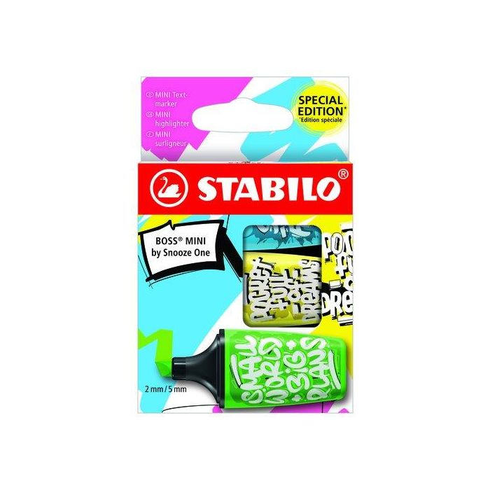 Stabilo Rotulador fluorescente Boss Mini by Snooze One, estuche de 3 unidades, colores surtidos, trazo 2+5mm