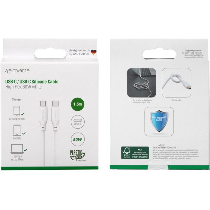 4smarts USB-C / USB-C Silikon-Kabel High Flex 60W 1.5m Wei 6