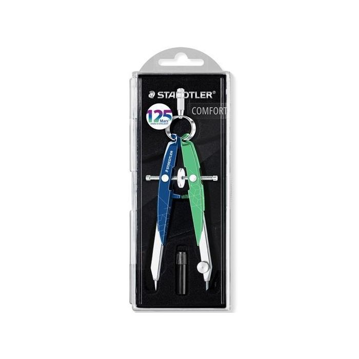 Staedtler Compás Metálico de Precisión Mars con Ajuste por Rueda Azul-Verde Menta - Diámetro 225mm (5 Unidades) (5 Unidades)