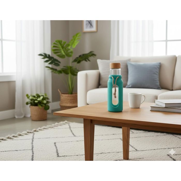 Bewinner Botella de Agua de Vidrio y Silicona 560ml 7x7x22.5 cm 1