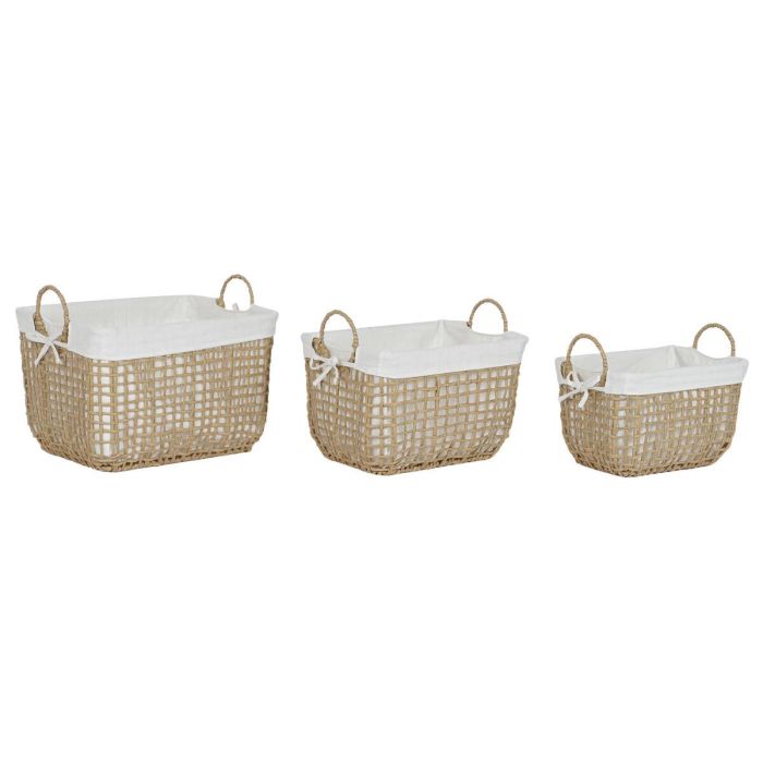 Cesta Moderno DKD Home Decor Natural Blanco 34 x 36 x 45 cm Set de 3 1