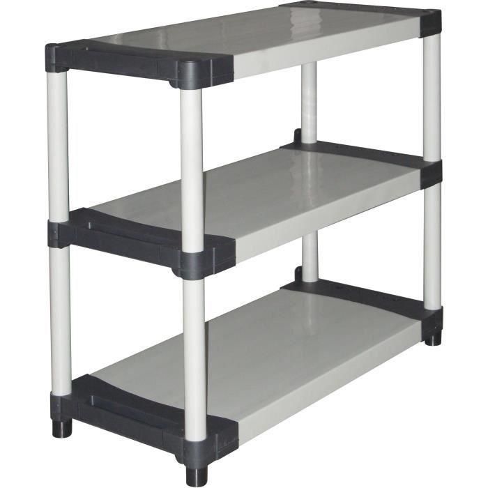 Estante de plástico - TOOD - 3 estantes - Carga 80 kg por estante - 80x40x85 cm - Negro/gris Estante de plástico - TOOD - 3 estantes - Carga 80 kg por estante - 80x40x85 cm - Negro/gris