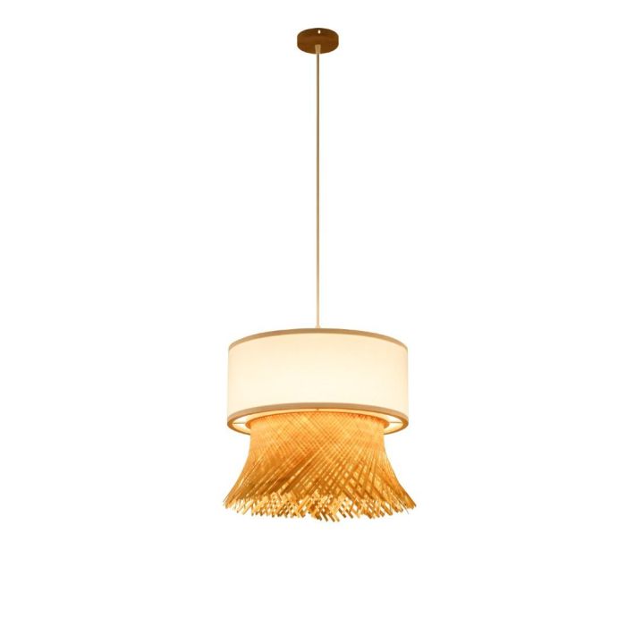 DKD Home Decor Lámpara de Techo Urban Bambú Poliéster Marrón Claro Blanco E27 40x39x40 cm con Flecos y Hecha a Mano 2