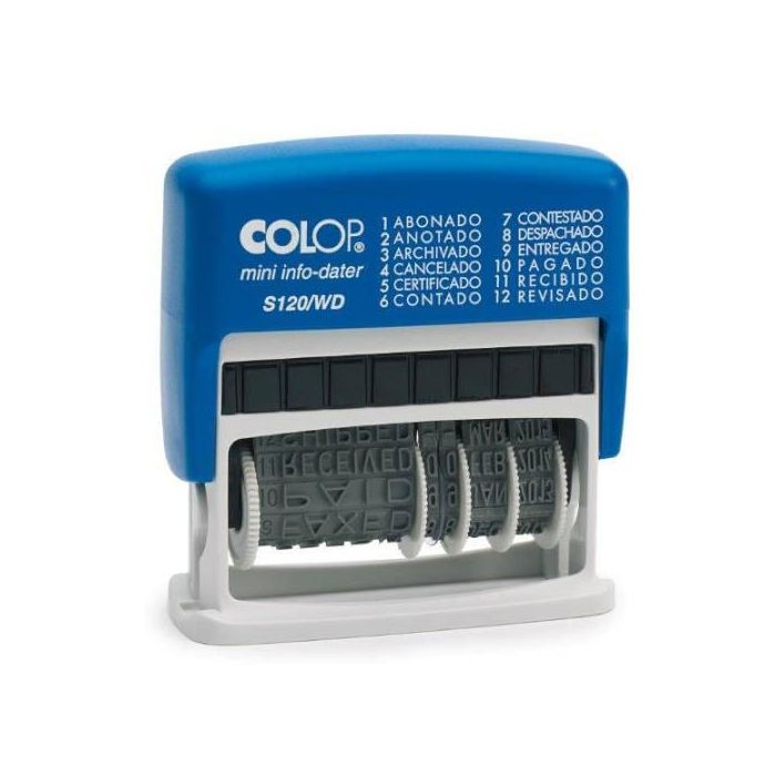 Colop Sello Printer S120-Wd 4 mm Formula-Fecha Español Azul-Bicolor