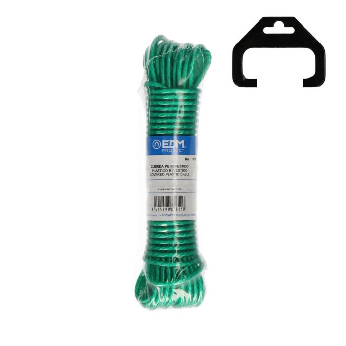 Edm Cuerda de plástico revestido PVC verde 15 m para tendederos, camping, náutica