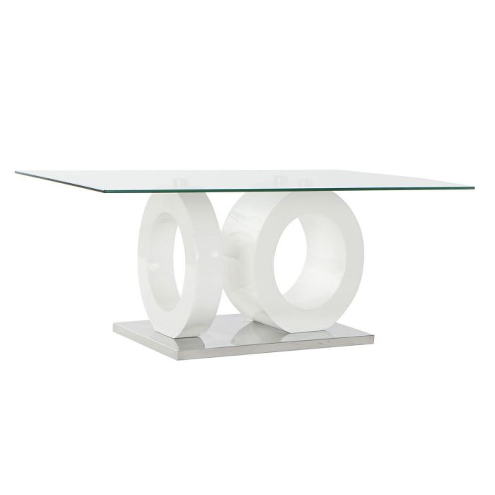 DKD Home Decor Mesa de Centro Moderna con Tapa de Cristal y Estructura de MDF Blanco Transparente Desmontable 60x110x45 cm DKD Home Decor Mesa de Centro Moderna con Tapa de Cristal y Estructura de MDF Blanco Transparente Desmontable 60x110x45 cm