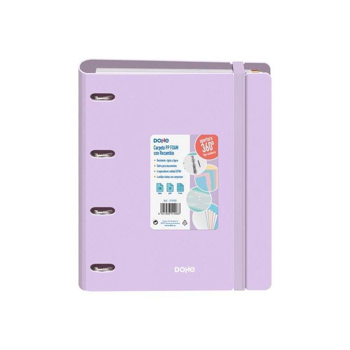 Dohe Carpeta Anillas Mixtas 4x35 mm A4 100H 5x5 mm 90 gr Polyfoam Morado Pastel con 4 Separadores