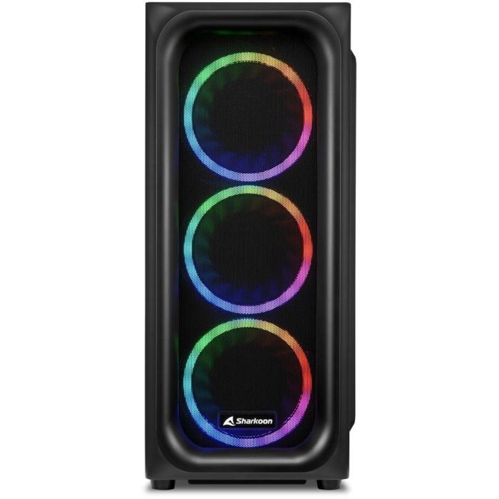 Sharkoon TK5M RGB Caja ATX Negra con 4 Ventiladores LED RGB 120mm, Panel Frontal Rejilla y Lateral de Cristal Templado, USB-C 1 Sharkoon TK5M RGB Caja ATX Negra con 4 Ventiladores LED RGB 120mm, Panel Frontal Rejilla y Lateral de Cristal Templado, USB-C 1