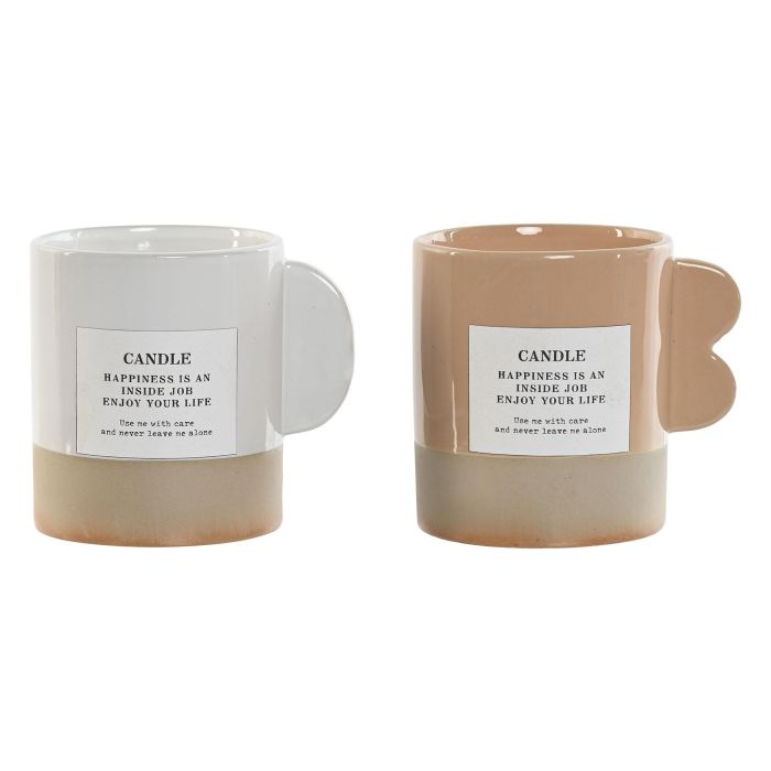 DKD Home Decor Vela Scandi de Gres Blanco Marrón 9 x 10.5 x 11.5 cm - Pack de 4 Unidades Surtido Aleatorio