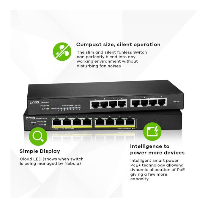 Zyxel GS1915-8EP Switch Inteligente Gigabit de 8 Puertos con 8 Puertos PoE y Presupuesto de 60W 1