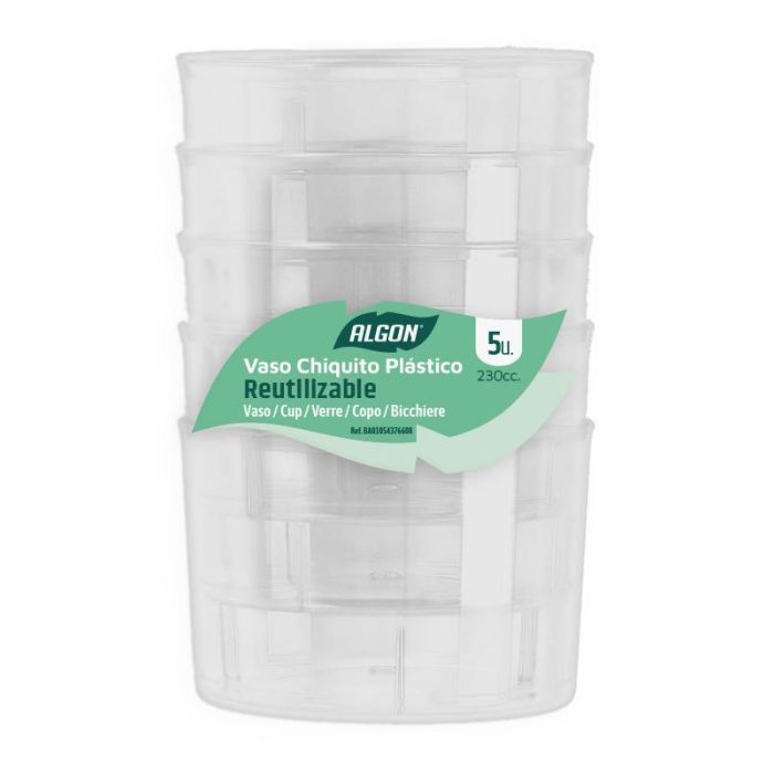 Set de 5 vasos de plástico Algon 230 cc (18 Cajas) 2 Set de 5 vasos de plástico Algon 230 cc (18 Cajas) 2