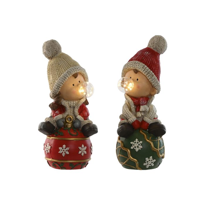 DKD Home Decor Figura Navidad Tradicional Magnesia LED Verde Rojo Blanco 51x23x20.5 cm Funciona con 3 Pilas AAA 2 Unidades