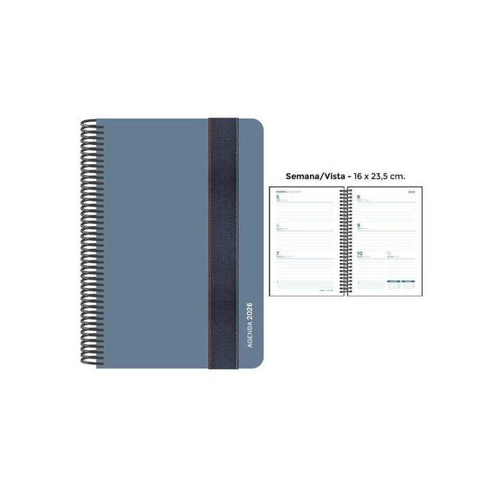 Agenda Anual (2026) Senfort Foam Espiral Tapa Pp Con Goma 160X235 S/V Azul Plomo