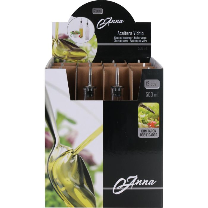 Aceitera de vidrio 500 ml con tapa de metal Anna (12 Unidades) 1 Aceitera de vidrio 500 ml con tapa de metal Anna (12 Unidades) 1