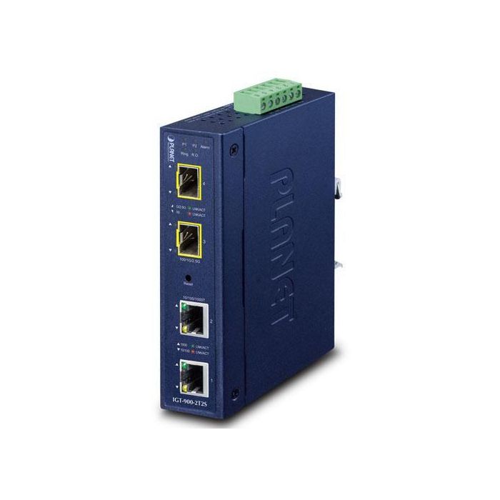 Planet IGT-900-2T2S Convertidor de Medios Gestionado Industrial, 2 Puertos Cobre Gigabit + 2 Puertos SFP 2.5G, IP30