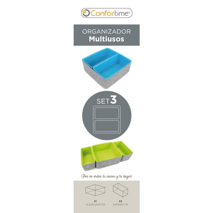 Confortime Set de 3 Organizadores de Fieltro 25.5 x 25.5 x 10.5 cm (6 Unidades) 2